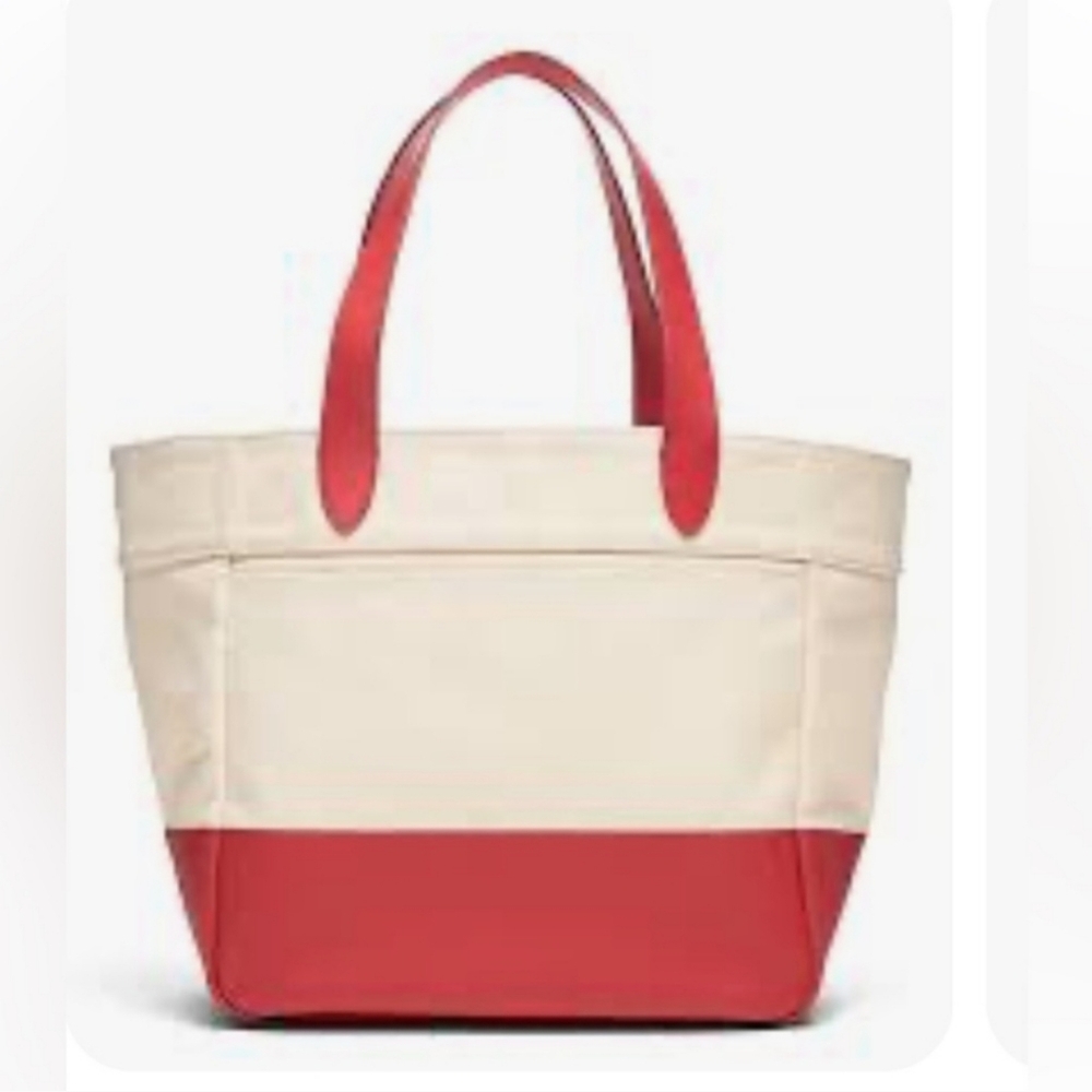NWOT Banana Republic Large Cotton Tote with leather straps - Red Flame